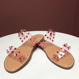 NIB slide sandals with pink decorative metallic detail